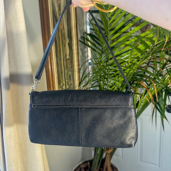 🖤 AURIELLE Vintage Y2K Black Leather Shoulder Bag w/ Contrast Stitching Buckle - Picture 2 of 4